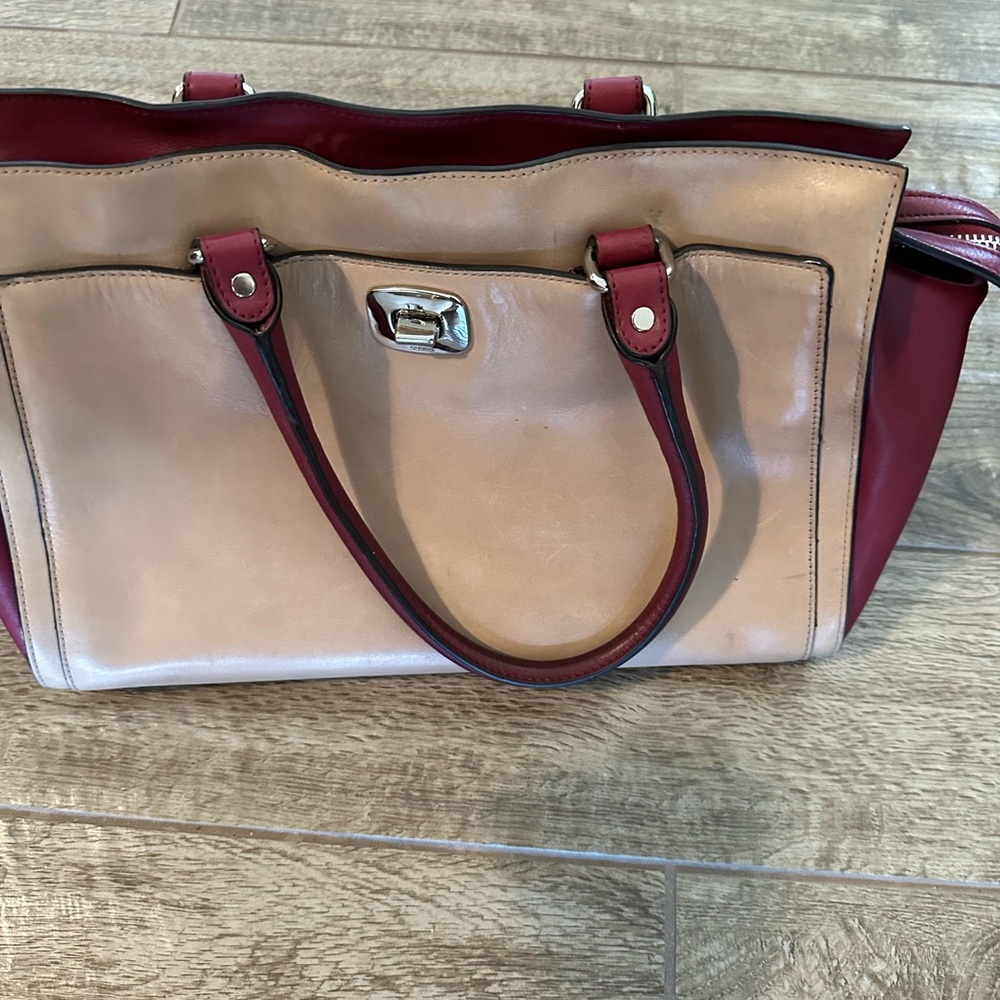 COACH CHELSEA Two Tone Khaki/Deep Port Wine Leather Carryall  Satchel 25805